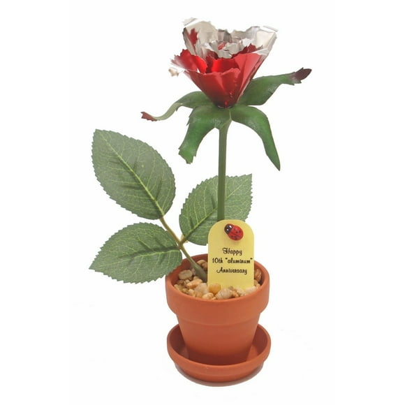 JustPaperRoses 10th Year Wedding Anniversary 7 inch Potted Aluminum Desk Rose Flower