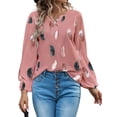 thumbnail image 5 of DYMADE Women Plus Size V-Neck Feather Print Long Sleeve Loose Blouse Top, 5 of 6