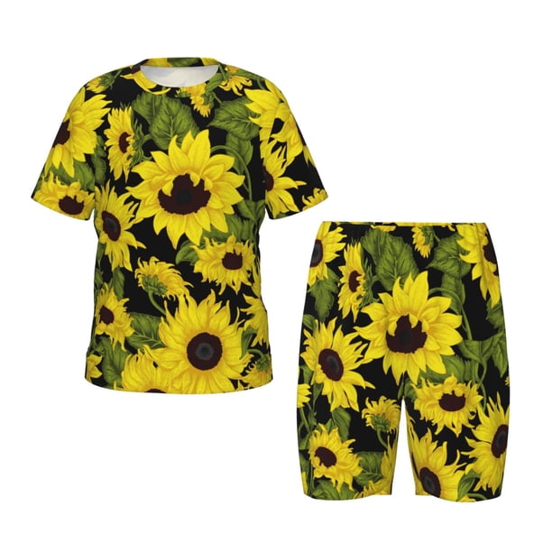 Balery Sunflowers In Vintage Conjunto de Pijama Infantil de Manga Corta con Estampado – Ropa de Dormir de Algodón Suave-4X-Large
