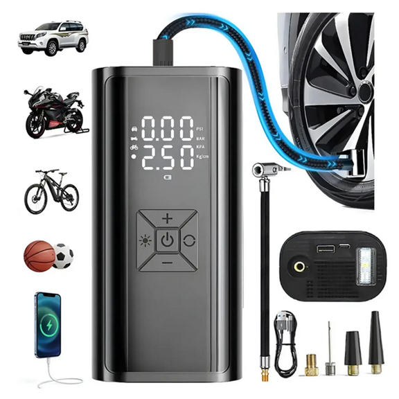 Compresor De Aire Eléctrico Portátil Inflador De Llantas Inalámbrico De Alta Potencia 150 Psi Y 120w, Batería Recargable Portátil 12000mah Power Bank