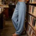 thumbnail image 5 of Vynhevius Plus Size Palazzo Pants for Women Cotton Drawstring Elastic Waist Casual Loose Trousers Solid Color Summer Bottoms, 5 of 6