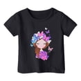 thumbnail image 1 of PMVFHDE Hauts d'Été pour Filles Hauts Décontractés Tendance T-Shirt Manches Courtes Imprimé Col Rond Ample Noir, 6-7 Ans, 1 of 4