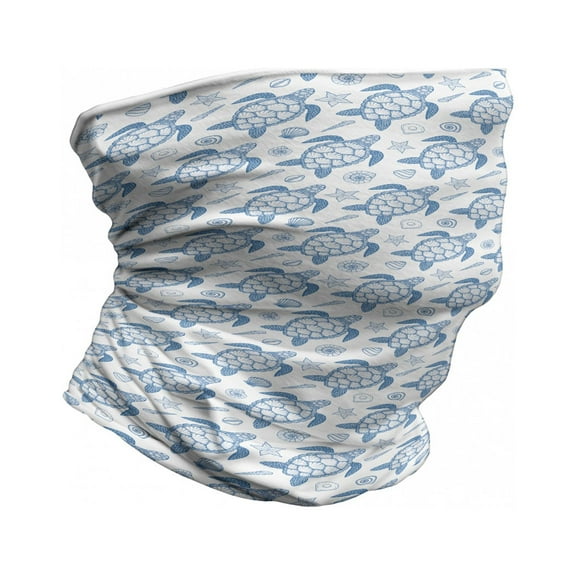 Turtle Neck Gaiter, Underwater Fauna Motif, Unisex, Blue and White, by Ambesonne