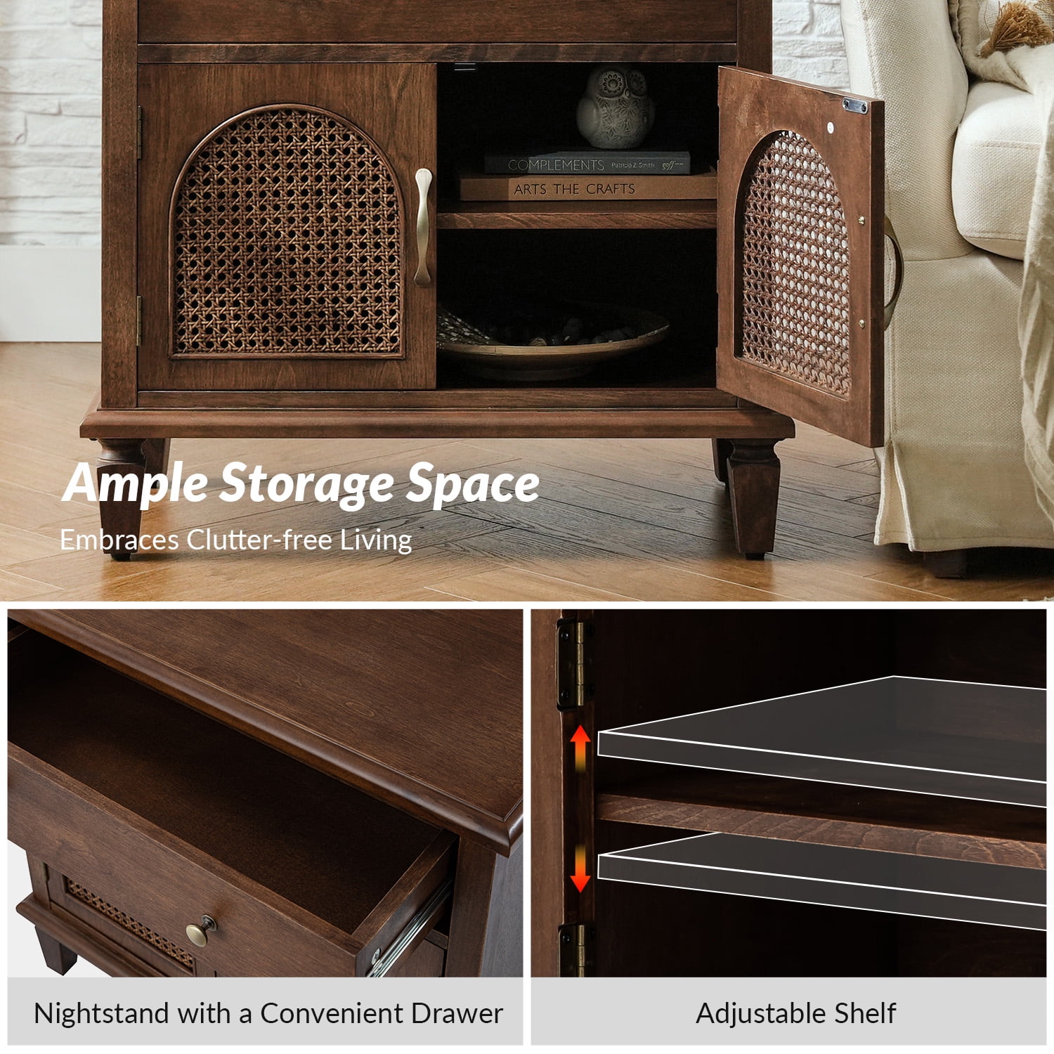 Tina's Home 27.5" Tall Traditional End Table with Charging Station and Solid Wood Legs for Living Room (Set of 2)