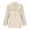 thumbnail image 4 of jtjvou Fashion Women's Solid Color Long Sleeve Zipper Pocket Casual Fall Coat Top Lightweight Comfortable Jacket for Everyday Wear Beige XXL, 4 of 6