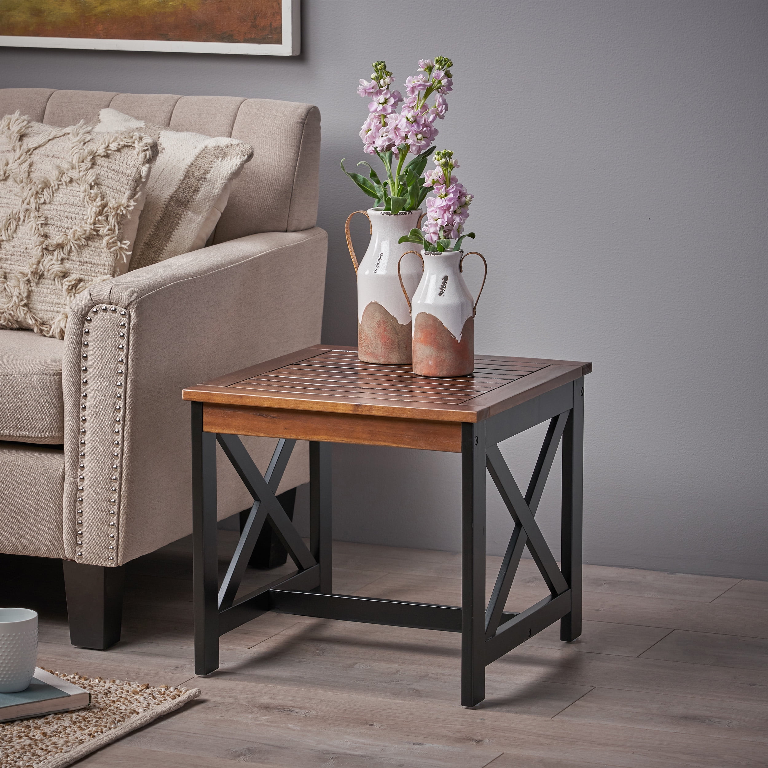 Noble House Sinaya Farmhouse Acacia Wood End Table, Dark Brown and