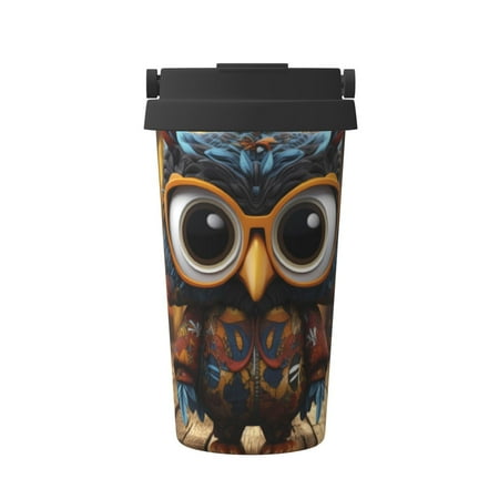 

KLL Quirky Owl With Glasses Pattern Stainless Steel Vacuum Insulated Tumbler - Carry Insulated Coffee Mug - Reusable Insulated Cold Brew Iced Coffee Cup Thermos