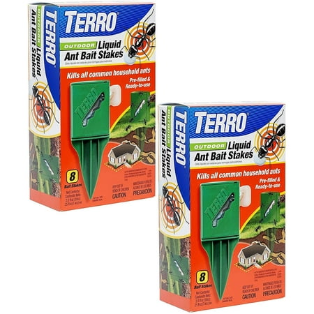 TERRO Outdoor Liquid Ant Killer Bait Stakes T1812 - Waterproof, Bait Trap - 8 Count, 2 Pack