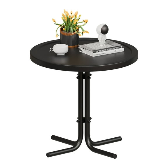Ktaxon Round Metal Outdoor Side Table for Patio Garden Deck, Weather Resistant, 20.47 Inch, Black