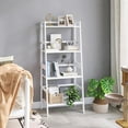 White Ladder Bookshelf, Leaning Bookcase, 4Tier Bamboo Shelf, Floor