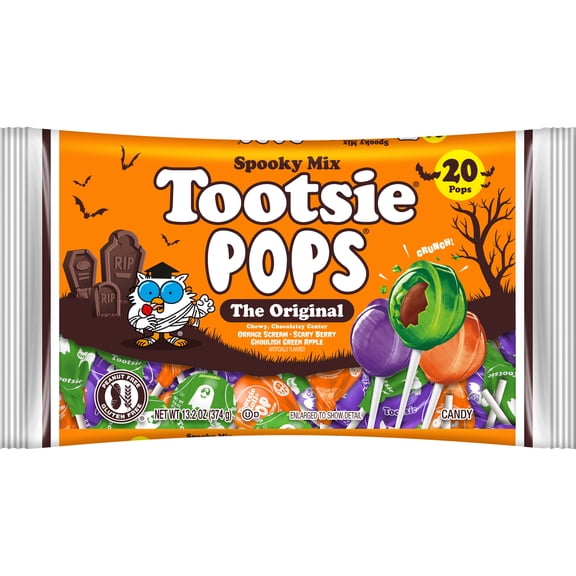 Tootsie Pops, Halloween Lollipops, Individually Wrapped, 13.2 oz. Peanut Free and Gluten Free. Contains Milk and Soy.