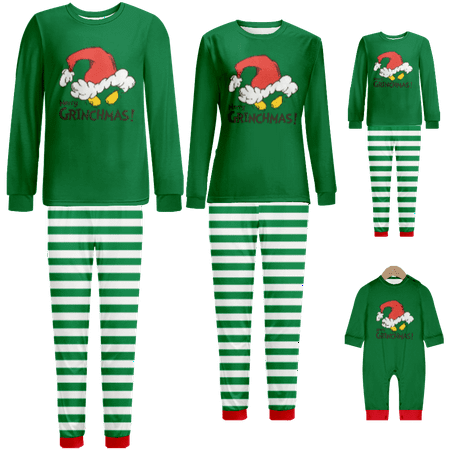 

Family Matching Christmas Pajamas Sleepwear Set The Grinch Green White Stripe Print Sizes for Adult-Kids-Baby-Pet 2 Pieces Top and Pants Bodysuits Xmas Pjs Set