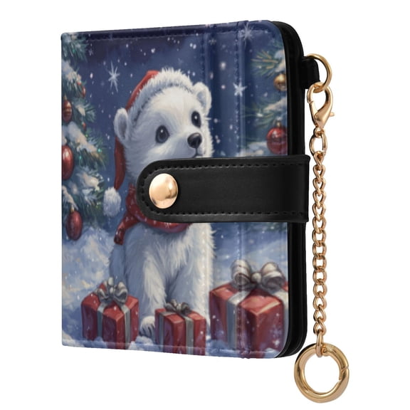 Qxltty A Cute White Polar Bear Ladies Wallet Rfid Slim Thin Compact Credit Card Women Wallet Zipper Coin Pocket and ID Window for Female Gifts
