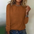 thumbnail image 2 of JUUYY Fall Shirts for Women Casual Long Sleeve Round Neck Solid Pullover Sweatshirts Tops Loose Basic Tunic Tees Blouse Brown S, 2 of 4