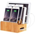 thumbnail image 1 of Organizador de cables para múltiples dispositivos de escritorio de madera de bambú y soporte para cargador de estación de carga para iPhone 14 13 12 11 Pro Max XS iPad Mini 4 5 Samsung OnePlus LG Smar, 1 of 5