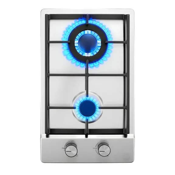 12 Inch Built-in Stainless Steel Gas Cooktop 2 Burners 12250 BTU LPG NG Convertible Dual Fuel Hob with Thermocouple Protection for Outdoor Kitchen Camping RV