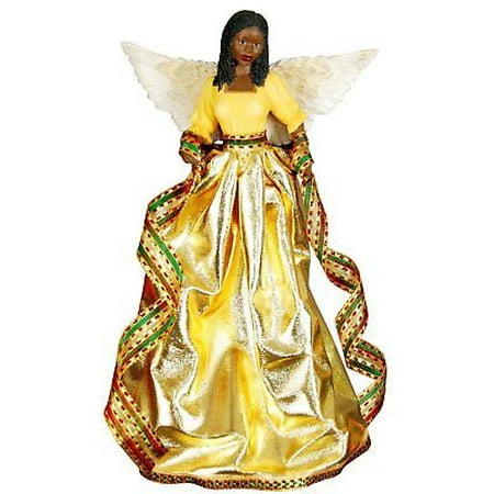 Black Angel Christmas Topper TIFFANY in GOLD African American Angel Christmas Tree Topper, United Treasures ()