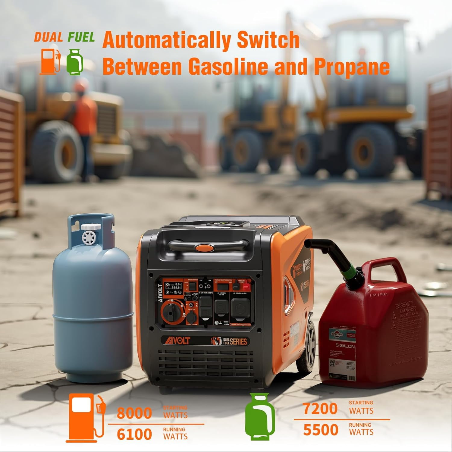 AIVOLT 8000W Dual Fuel Portable Inverter Generator with Quiet Operation & CO Auto-Shutdown