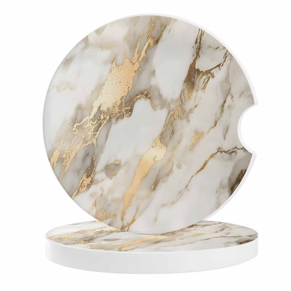 2 Pack Car Coasters Abstract White Yellow Marble Ceramic Car Cup Holder Coaster Modern Art Absorbent Drink Coasters Protects Interior from Spills, Car Interior Accessories