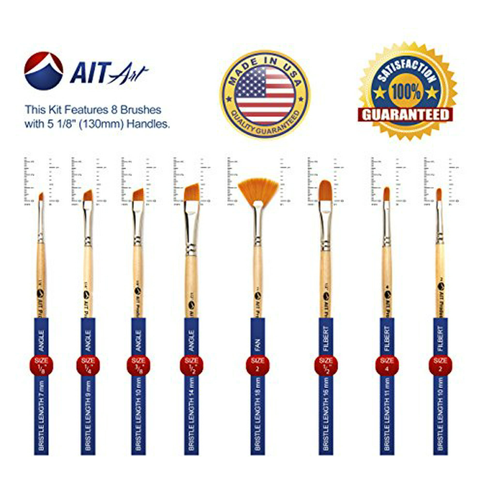 AIT Art Paint Brushes, Set of 8 Includes Angle Shaders, Filberts, and A Fan, Handmade in USA to Last Longer Without Shedding or