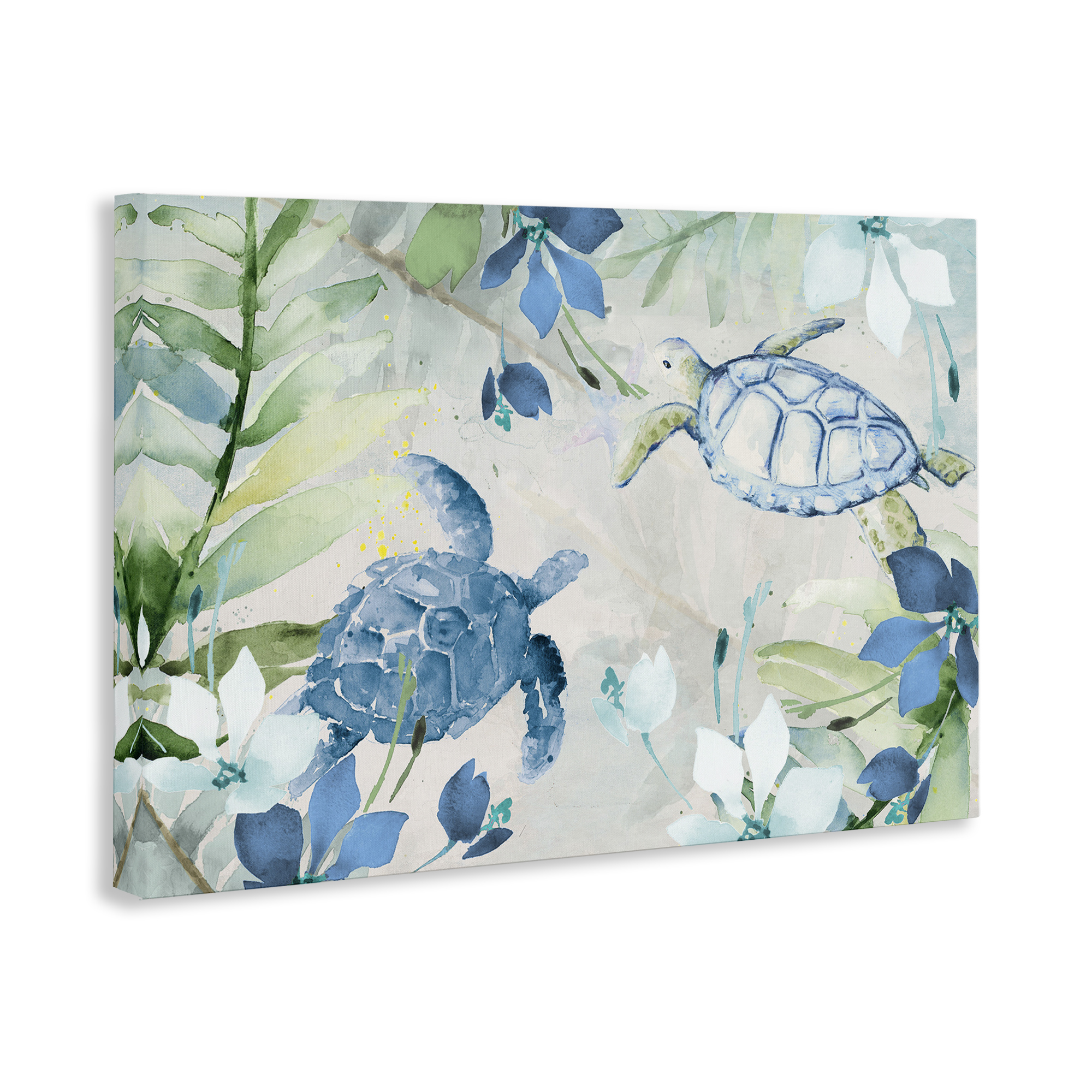 Stupell Industries Turtles Among Flowers Coastal Painting Gallery Wrapped Canvas Art Print Wall Art, 45 x 30