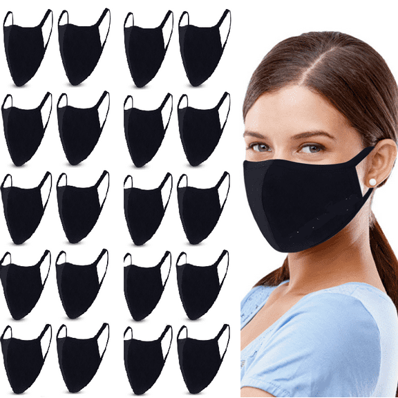 20 Packs Cotton Washable,Reusable Black Face Mask, Mouth Cover Breathable For Personal Care Protection (Black Packs 20)