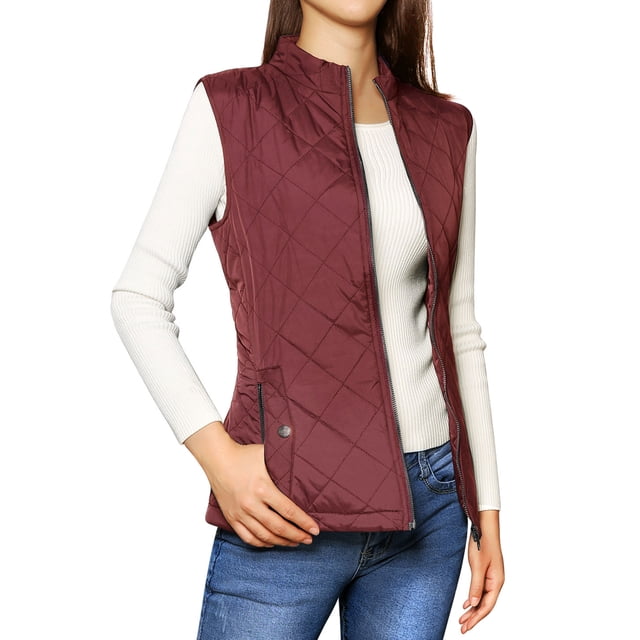 Día de San Patricio Chaleco Acolchado Ligero Con Cremallera Y Cuello Alto Para Mujer Vino rojo XS