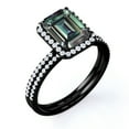 thumbnail image 4 of JeenMata Halo 1.5 Carat Emerald Cut Lab Created Alexandrite and Moissanite Pave Matching Wedding Ring Set in 18k Black Gold over Silver, 4 of 4
