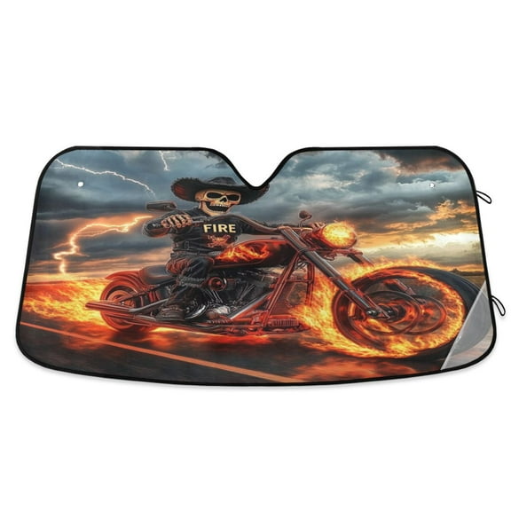 Windshield Sun Shade for Cars, 55"x27.6" Foldable Car Sun Shade with Aluminum Foil Bubble Heat Insulation, UV Protection for Sedan/SUV/Truck,A Skeleton Cowboy