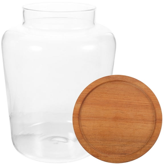 FRCOLOR Transparent Glass Food Jar with Wood Lid for Home Use Airtight and Spacesaving Storage Container 7.8x4.3 inches