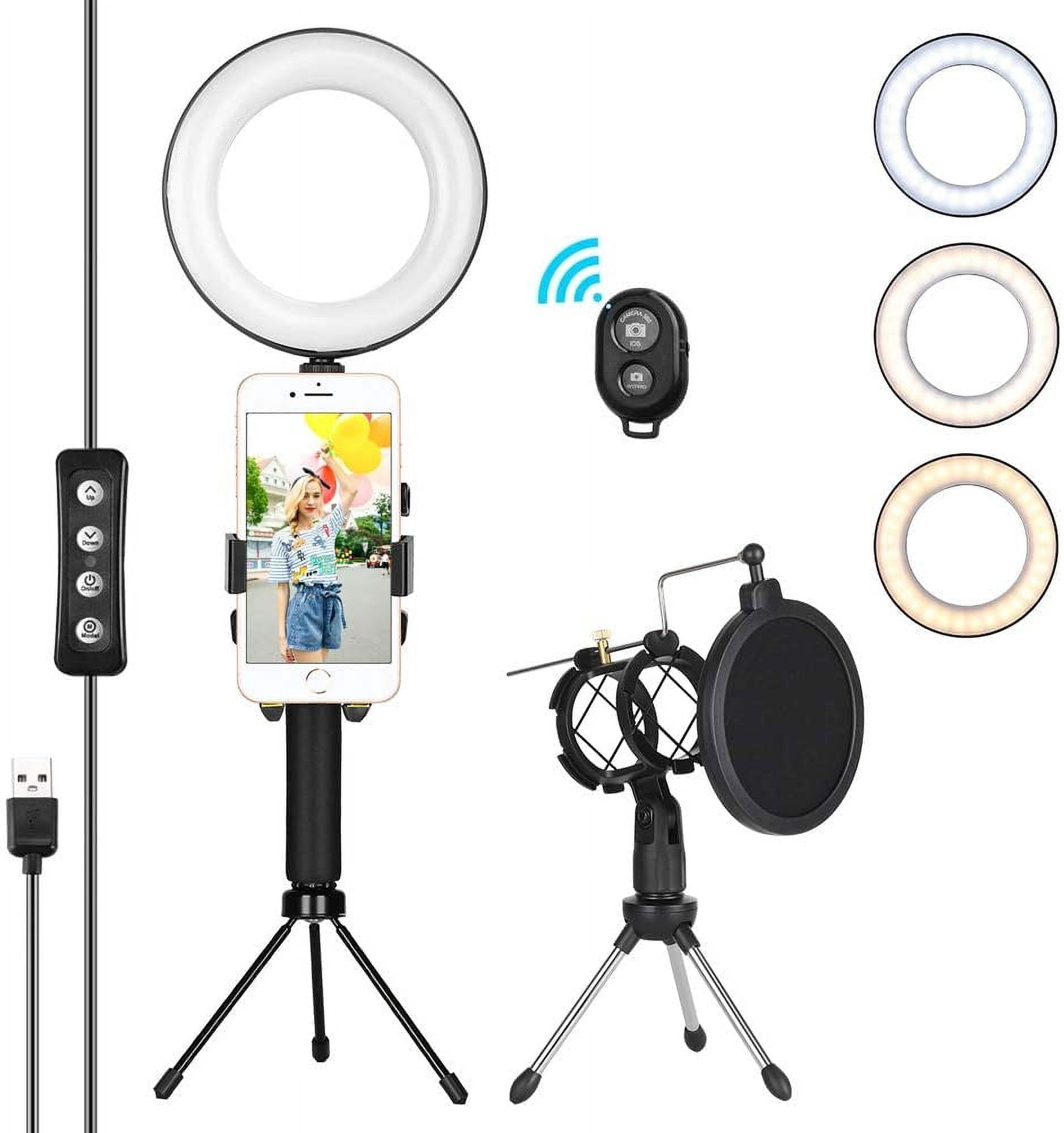 LED Ring Light, 6" Mini LED Camera Light with Cell Phone Holder Desktop, LED Lamp with 3 Light Modes & 10 Brightness Level
