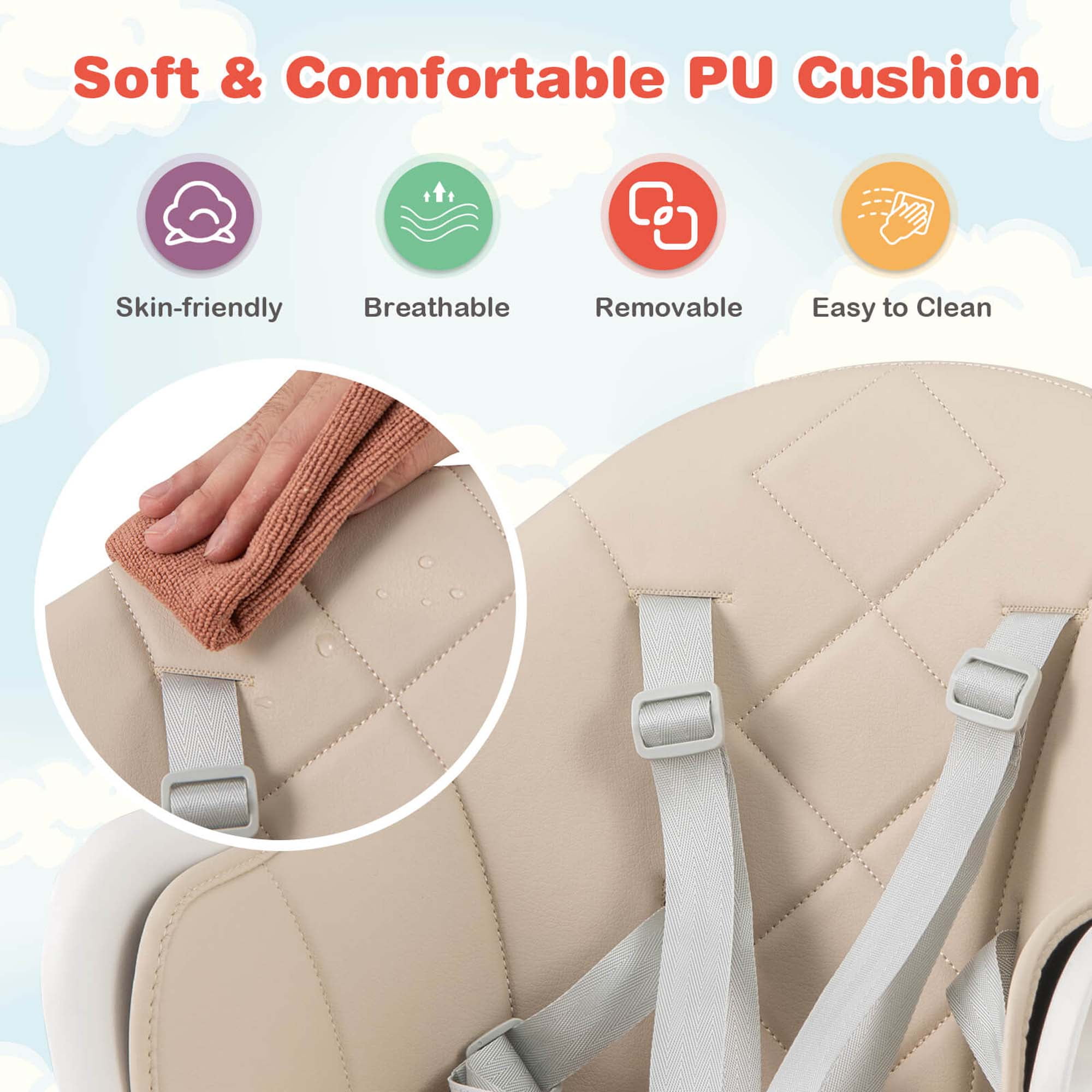 Costway 6-in-1 Convertible Wooden Baby Highchair Infant Feeding Chair with Removable Tray Beige