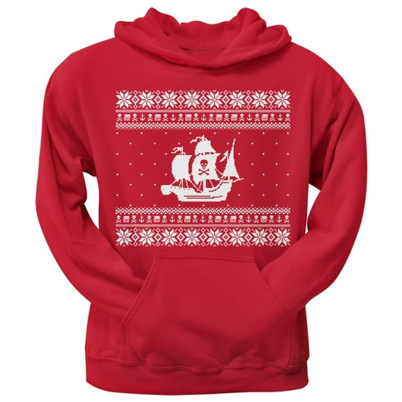 Pirate Ship Ugly Christmas Sweater Red Pullover Hoodie - X-Large