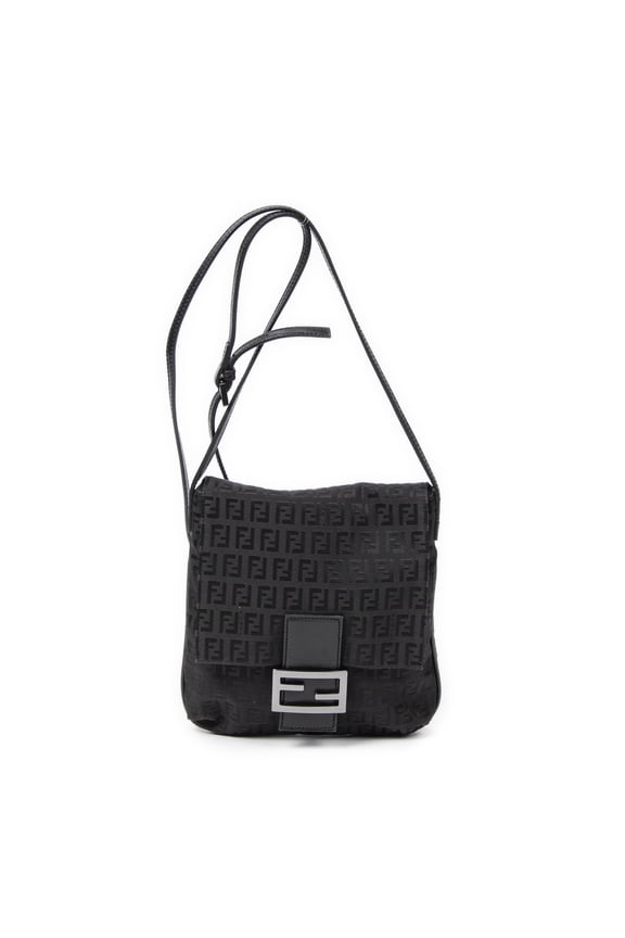 Pre-Owned Fendi Black Small Flap Crossbody Shoulder Bag Zucchino Canvas