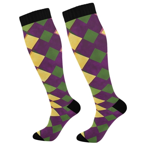 joogoo Mardi Gras Checkered Socks Women Men Knee High Sock