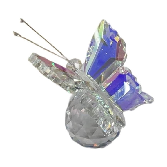 2.7Inch Colorful Crystal Butterfly Figurine on Glass Ball Base Faceted Glass Animal Statue Desktop Decor for Home Office Tabletop Ornament Wedding Gift Collectible