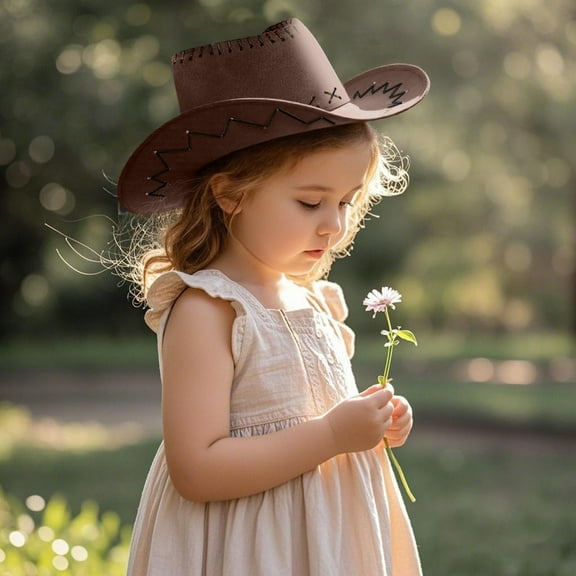 HNMKIU Kids Summer Western Cowboy Hat Wide Brim Travel Sun Hat for Children Casual Fashion Design Coffee,One Size
