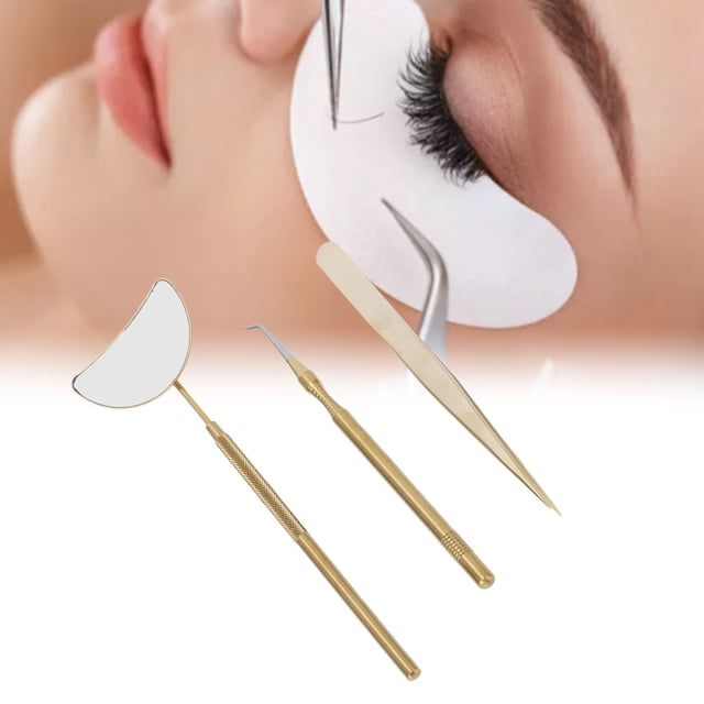 Kit De Pinzas Para Pestañas, Moleteado, Juego De Pinzas Para Extensión De Pestañas, Recogedor Versátil De Acero Inoxidable, Espejo De Cristal, Estilo Dorado Para Salón