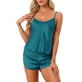 thumbnail image 1 of Conjuntos de pijamas de satén para mujer INSPIRE CHIC, top de tirantes con pantalones cortos, 2 piezas, ropa de dormir, conjunto de pijama de seda, XL, azul lago, 1 of 5