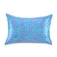 thumbnail image 3 of Haosy Satin Pillowcase for Hair and Skin Standard Cooling Silk Pillow Case with Envelope Closure Blue Stripes with Cute Flowers 20"x40", 3 of 9