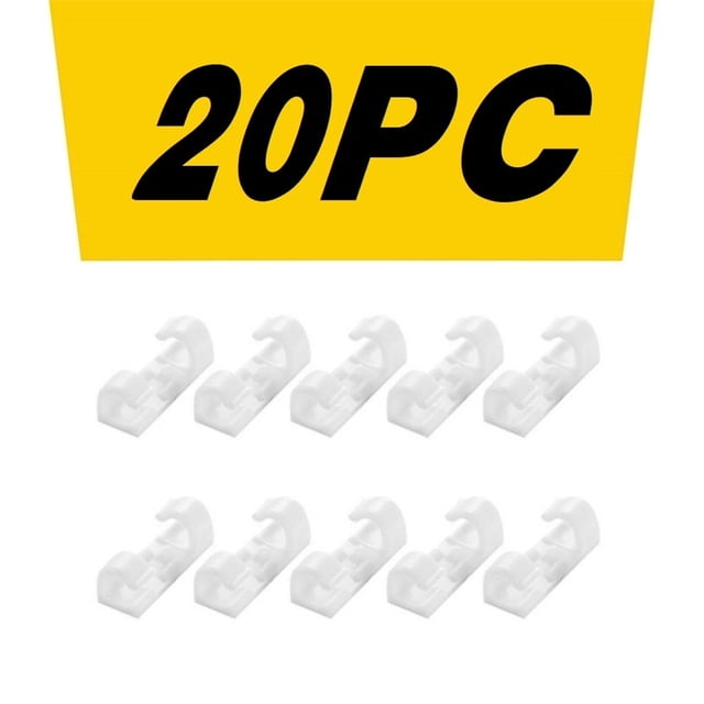 Organizador de cables de escritorio autoadhesivo blanco UNLLLL de 20 piezas, abrazadera de fijación para cables de datos, soporte mediano para cables, para debajo del escritorio, coche, pared, TV, PC