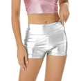 thumbnail image 4 of Sinleey Women's Metallic Rave Booty Shorts Shiny High Waisted Shorts Dance Festival Bottoms Silver XL, 4 of 7