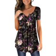 thumbnail image 1 of Gibobby Casual Playera de Manga Corta para Mujer Camiseta plisada con estampado flores y cuello botones manga corta para mujer, camiseta informal con ajuste floral,(Negro,CH), 1 of 4