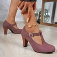 thumbnail image 3 of Women T-Strap High Heels Fashion Platform Round Toe Adjustable Strap Pumps Leather Summer Sweet Dress Shoes Wine Size 7.5, 3 of 7