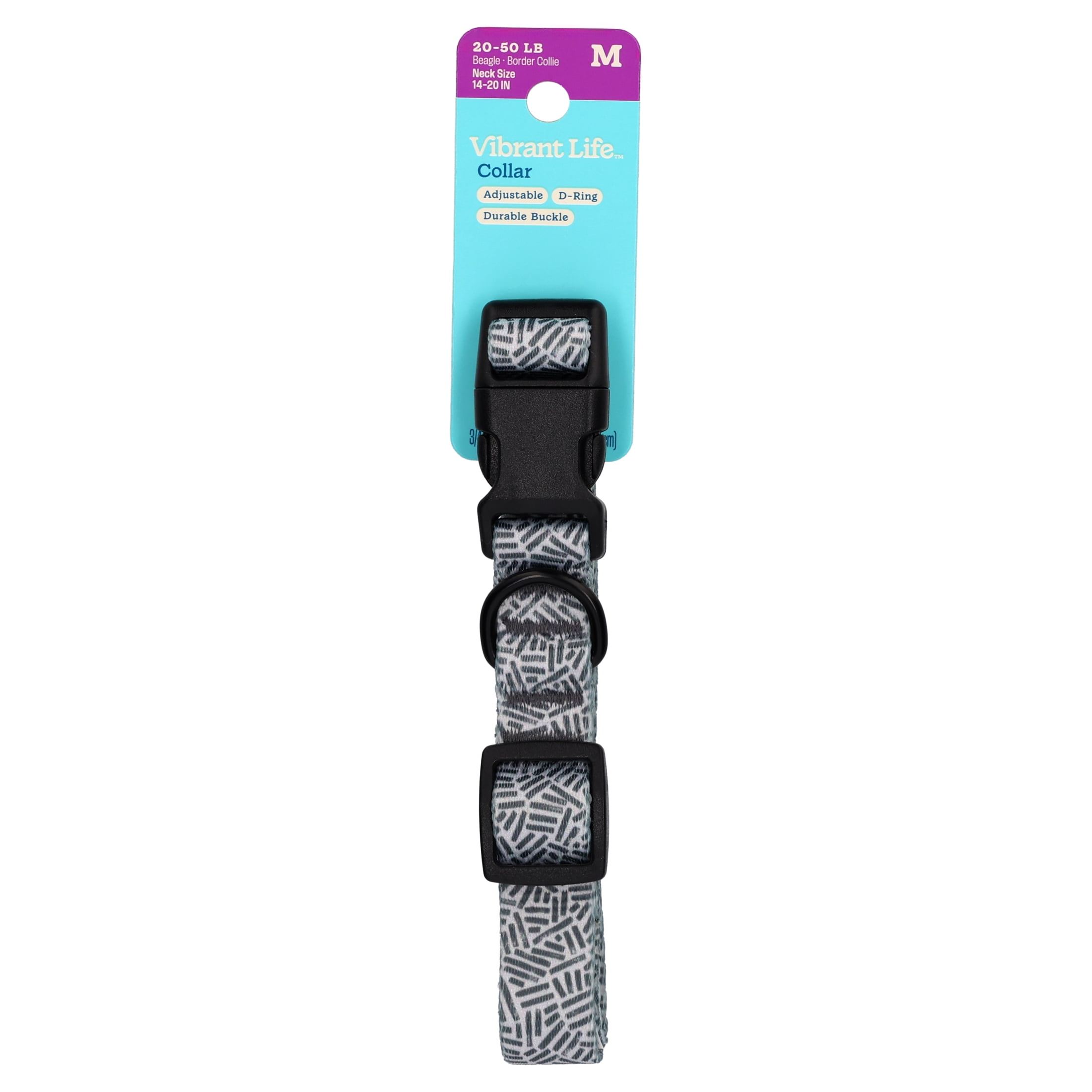 Vibrant Life Polyester Cushioned Adjustable Dog Collar, Gray Print, M