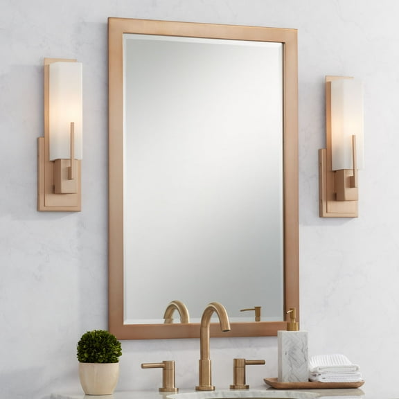 Possini Euro Design Midtown Modern Wall Light Sconces Set of 2 Burnished Brass Hardwire 4 1/2" Fixture White Glass for Bedroom Bathroom Vanity Reading