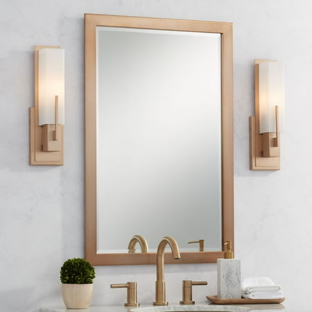 

Possini Euro Design Modern Wall Light Sconces Set of 2 Burnished Brass Hardwired 4 1/2 Fixture White Glass for Bedroom Bathroom
