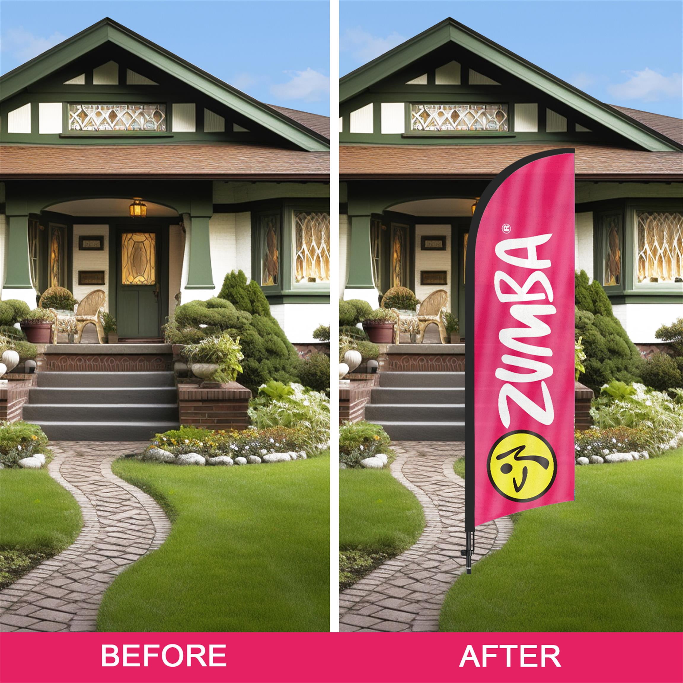 QSUM Zumba Feather Flag with Flag Pole Kit and Ground Spike, 8.2FT Zumba Windless Flag Banner Sign Business for Outdoor Advertising Sign Decoration Display