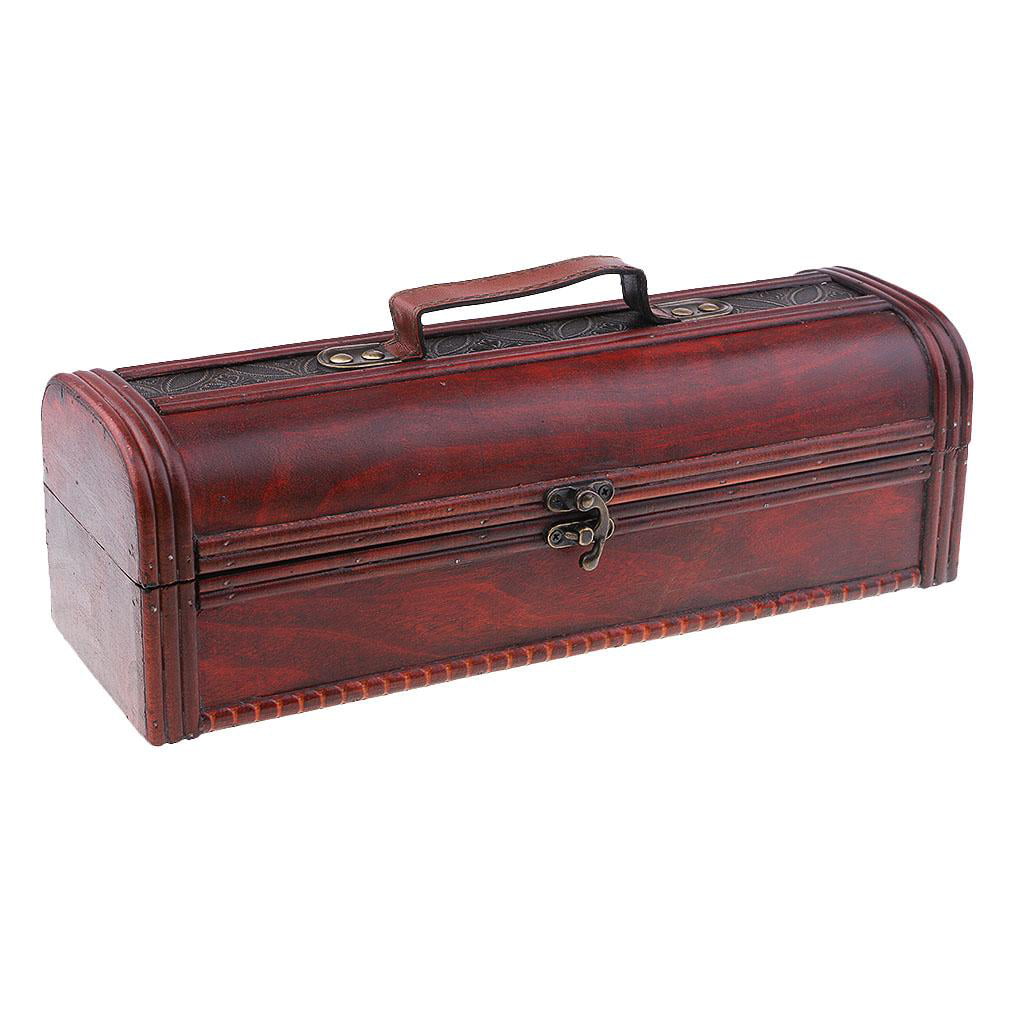 Antique Old Style Red Wine Gift Box Retro Wine Storage Gifts Case with Lock 