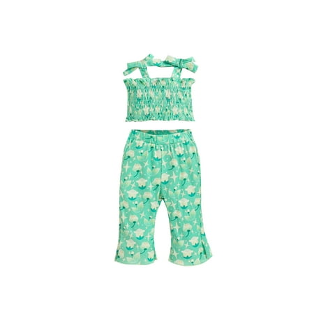 

Frobukio Toddler Infant Baby Girls Tanks Tops + Pants Floral Print Elastic Waist Sweet Style Summer Clothes Green 12-18 Months
